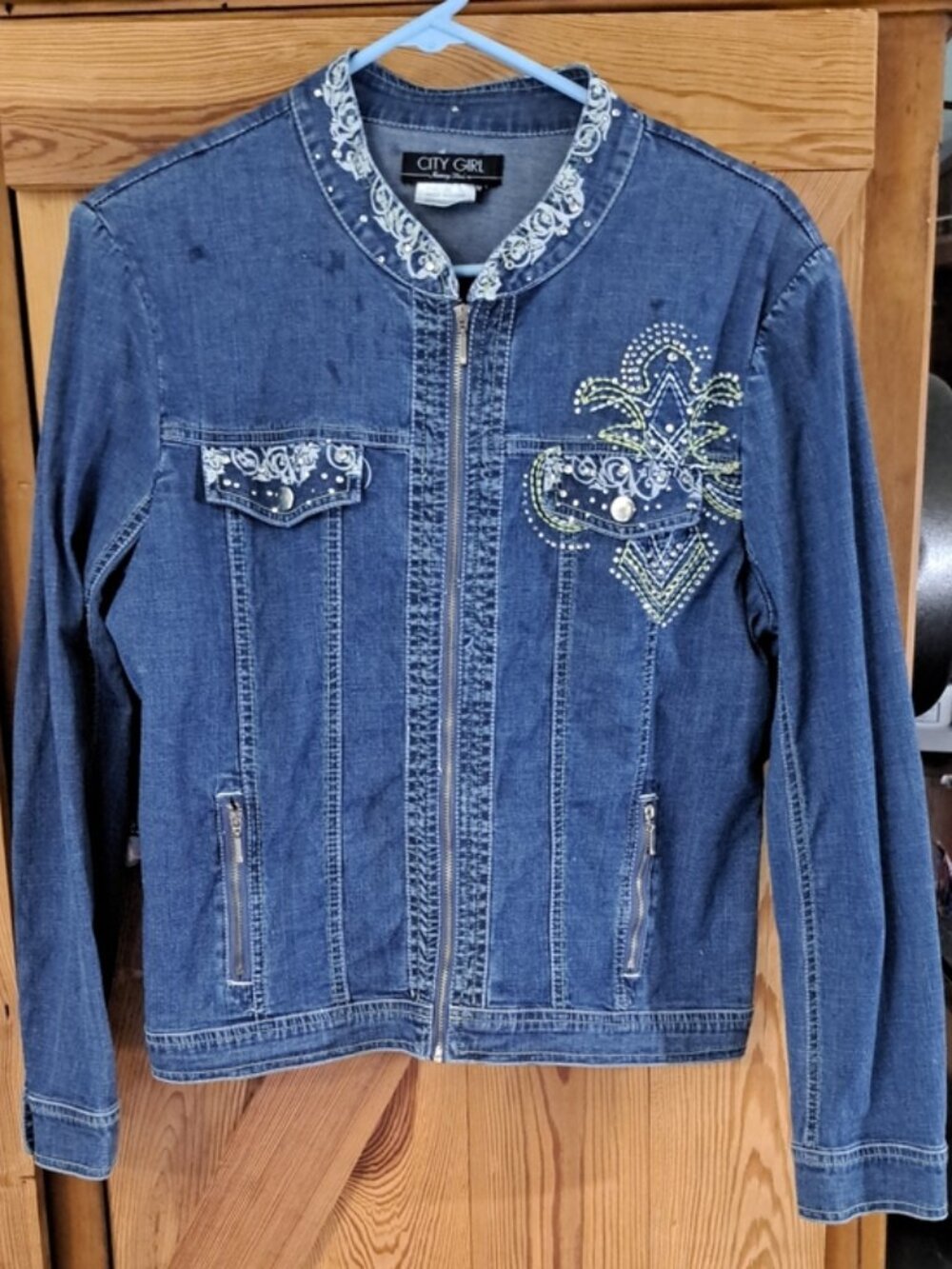 Hand Painted Denim Jacket with Embroidered Design - Picture 4 of 12